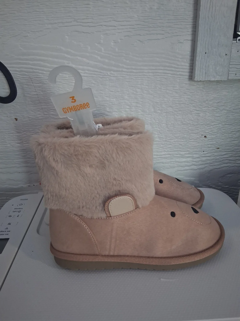 Gymboree Pink Bear Face Faux-Fur Winter Boots